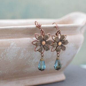 Antiqued Brass Flower Earrings - LAST PAIR